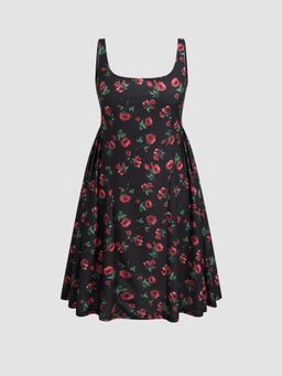 Cider - Square Neck Floral Ruffle Zipper Maxi Dress Curve & Plus