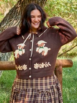 Cider - Knit Doll Collar Bowknot Sheep Cardigan Curve & Plus