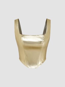 Cider - Faux Leather Square Neck Zipper Tank Top