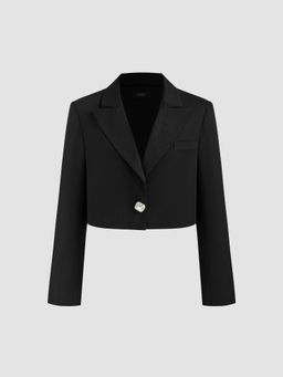 Cider - Collar Solid Rhinestone Button Blazer