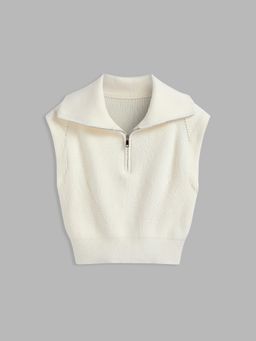 Cider - Knit Polo Solid Zipper Crop Vest
