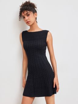 Cider - Knit Fabric Boat Neck Knitted Dress