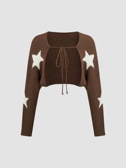 Cider - Tie Front Star Pattern Shrug