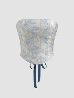 Cider - Abstract Lace Up Knotted Crop Tube Top