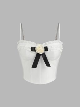 Cider - Sweetheart Lettuce Trim Bowknot Zipper Crop Cami Top