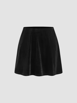 Cider - Velvet Mid Rise Solid Ruffle Mini Skirt