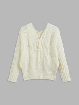 Cider - Tie Front Oversized V-neck Sweater