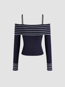 Cider - Knit Off-shoulder Striped Long Sleeve Top