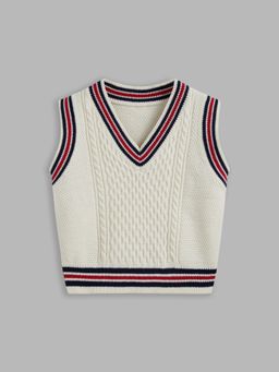 Cider - Cable Knit V-neck Striped Contrasting Binding Vest