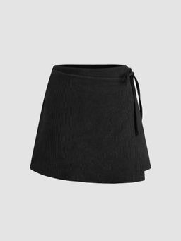 Cider - Corduroy Mid Rise Solid Knotted Mini Skirt