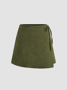 Cider - Corduroy Mid Rise Solid Knotted Mini Skirt