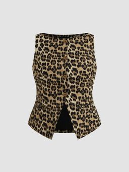 Cider - Leopard Boat Neck Waistcoat Curve & Plus