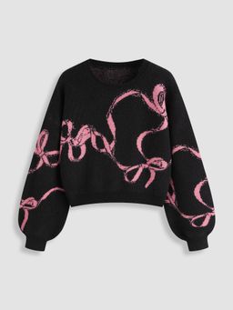 Cider - Knitted Bowknot Graphic Oversized Sweater