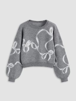 Cider - Knitted Bowknot Graphic Oversized Sweater