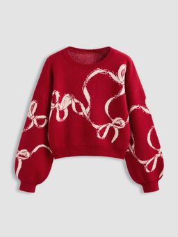Cider - Knitted Bowknot Graphic Oversized Sweater