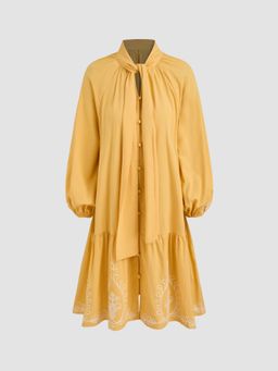 Cider - High Neck Geometric Knotted Ruffle Midi Dress