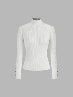 Cider - Knit High Neck Solid Long Sleeve Top