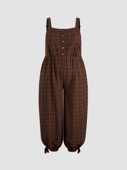 Cider - 100% Cotton Square Neck Check Knotted Jogger Jumpsuit Curve & Plus