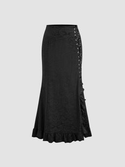 Cider - Mid Rise Aztec Lace Up Tie Side Mermaid Maxi Skirt