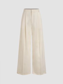 Cider - Mid Rise Solid Pocket Pleated Wide Leg Trousers