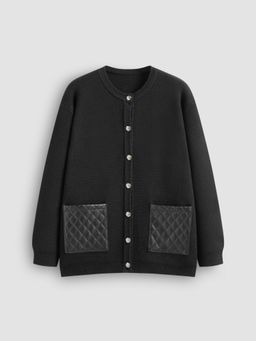 Cider - Knit Faux Leather Pocket Oversized Cardigan