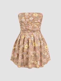 Cider - Velvet Tube Sequin Floral Ruffle Mini Dress