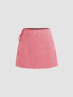 Cider - Mid Rise Checks Knotted Mini Skirt