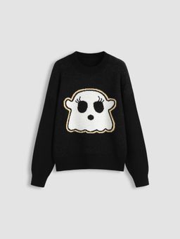 Cider - Knit Round Neckline Ghost Long Sleeve Top