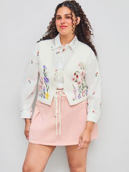 Cider - Knit V-neck Floral Embroidery Tie Front Vest Curve & Plus