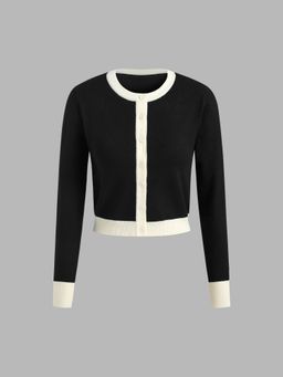 Cider - Knit Round Neckline Contrasting Binding Cardigan