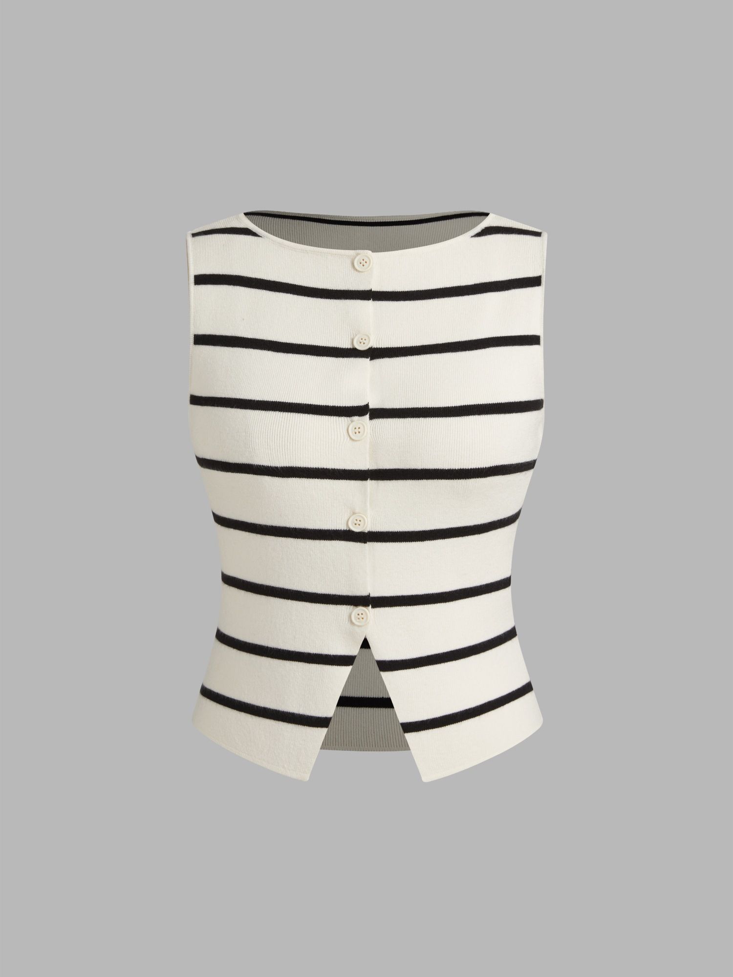 cider Knit Boat Neck Striped Button Split Vest-picture-45