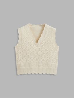 Cider - Knit V-neck Solid Hollow Out Vest