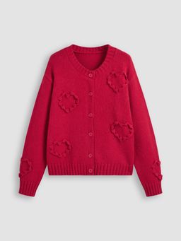 Cider - Knit Round Neckline Heart Cardigan