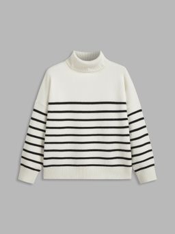 Cider - Knitted High Neck Striped Long Sleeve Top Curve & Plus