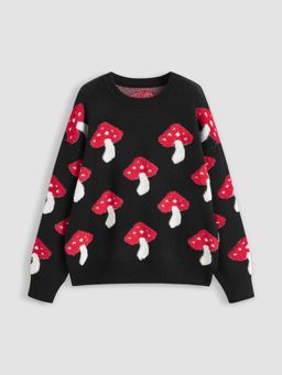 Cider - Knit Round Neckline Mushroom Long Sleeve Top