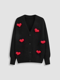 Cider - Knit V-neck 3D Heart Oversized Cardigan