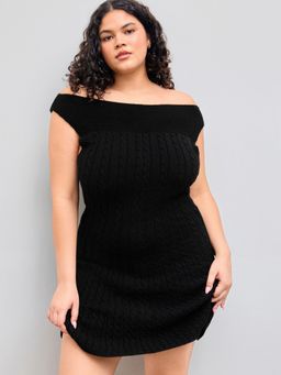 Cider - Cable Knit Boat Neck Solid Mini Dress Curve & Plus