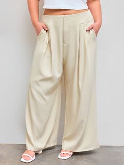 Cider - Mid Rise Solid Pocket Pleated Wide Leg Trousers Curve & Plus