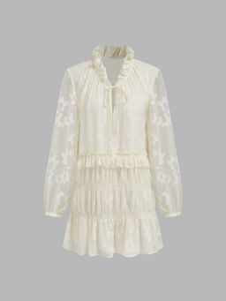 Cider - V-neck Floral Shirred Ruched Knotted Mini Dress