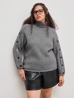 Cider - Knit High Neck Button Long Sleeve Oversized Sweater Curve & Plus