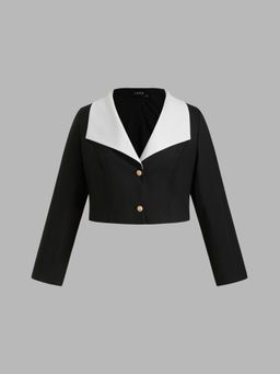 Cider - Collar Solid Button Long Sleeve Blazer Curve & Plus