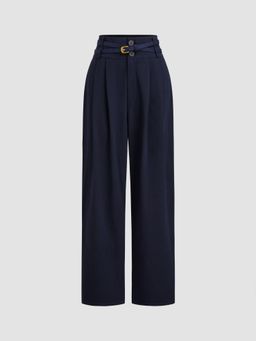 Cider - 100% Cotton Mid Rise Solid Pleated Pocket Belted Tapered Trousers