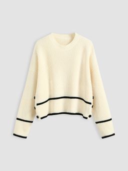 Cider - Knit Contrasting Binding Button Sweater