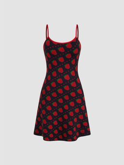 Cider - Knit Scoop Neckline Strawberry Mini Dress