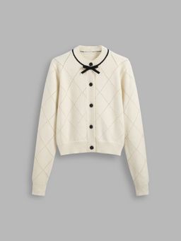 Cider - Round Neckline Rhombus Bowknot Cardigan