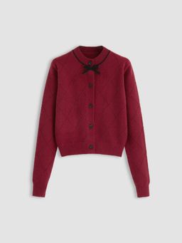 Cider - Round Neckline Rhombus Bowknot Cardigan
