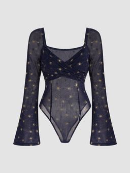Cider - Mesh Sweetheart Glitter Star Bodysuit