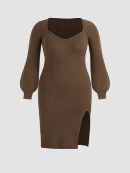Cider - Knit Scoop Neckline Solid Split Midi Dress Curve & Plus
