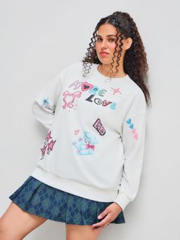 Cider - More Love Round Neckline Star Heart Bowknot Bear Oversized Sweatshirt