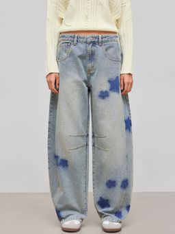 Cider - Denim Low Rise Star Pocket Barrel-leg Jeans